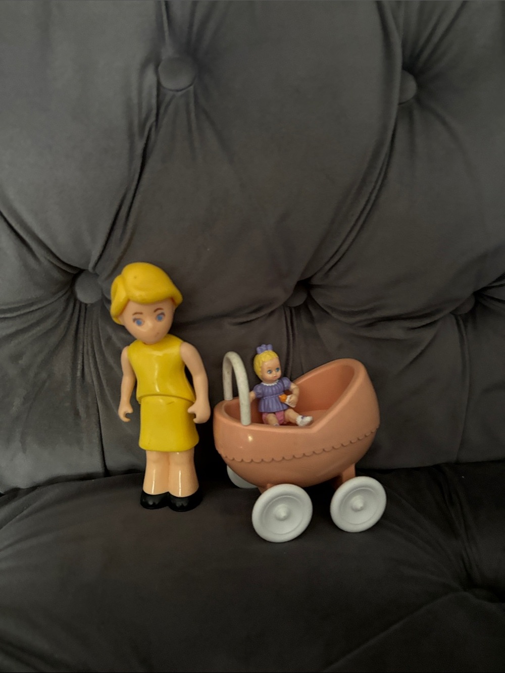 Vintage Little Likes Dollhouse Mom and baby, Pram Playset